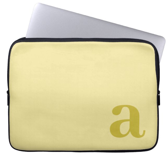 Monogram Bokstav Blekgul & Senap Minimalistisk Laptop Fodral (Framsidan)