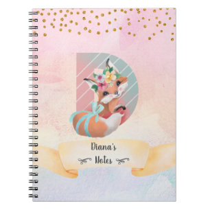 Monogram Bokstav D Baby Fox Flickas Dagbok Anteckningsbok