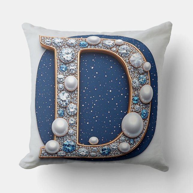 Monogram Bokstav D Marin Pärlaccent Kudde (Framsida)