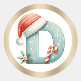 Monogram bokstav D, tomteluva jul Klistermärke