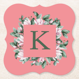 Monogram Bokstav fyrkantig blommig ram        Underlägg Papper