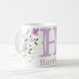 Monogram Bokstav H & Namn med blommor Kaffemugg