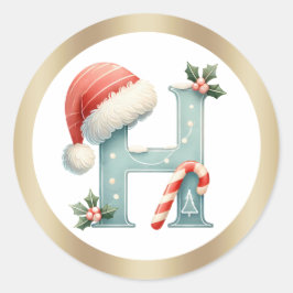 Monogram bokstav H, tomteluva jul dekal Runt Klistermärke