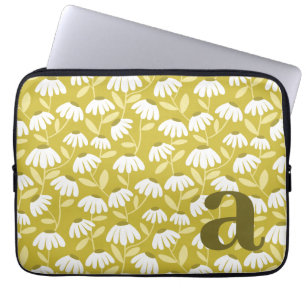 Monogram Bokstav Initial Mörk Guld Blommig Mönster Laptop Fodral
