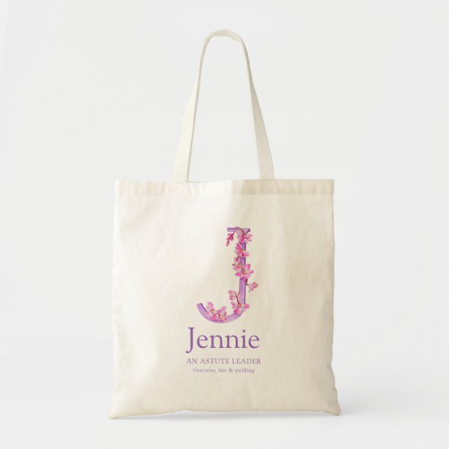 Monogram bokstav J orkidéer akvarell Jennie anpass Tygkasse (Framsidan)