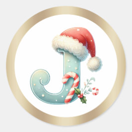 Monogram bokstav J, tomteluva jul dekal Runt Klistermärke