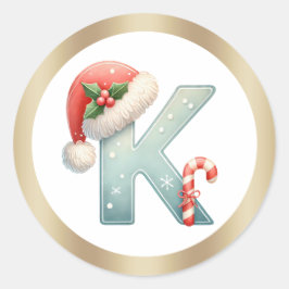 Monogram bokstav K, tomteluva jul dekal Runt Klistermärke
