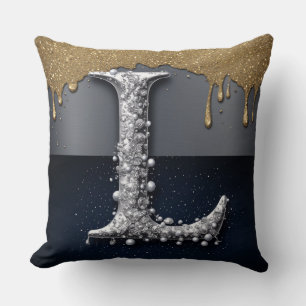 Monogram Bokstav L Guld Droppande Silver Lyx Kudde
