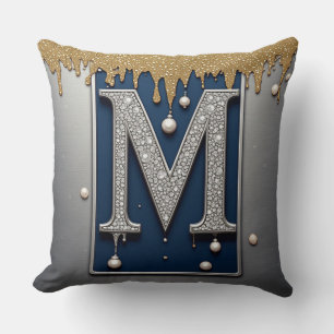Monogram Bokstav M Marin Guld Droppande Färg Kudde