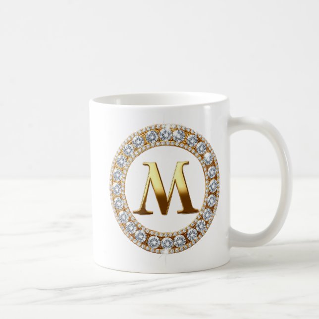 Monogram Bokstav M på Roséguld Glitter Bakgrund Kaffemugg (Höger)