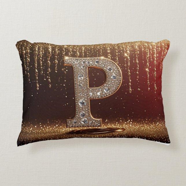 Monogram bokstav P Guld glitter initial present Prydnadskudde (Framsidan)