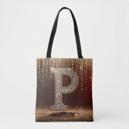Monogram bokstav P Guld glitter initial present Tygkasse