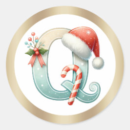 Monogram bokstav Q, tomteluva julsticker Runt Klistermärke