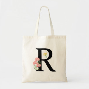 Monogram bokstav R akvarell blommor modern chic Tygkasse