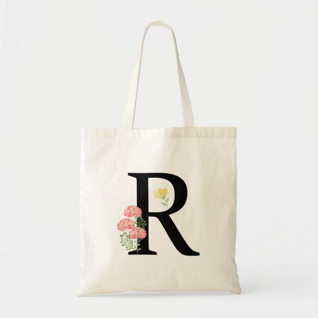 Monogram bokstav R akvarell blommor modern chic Tygkasse (Framsidan)