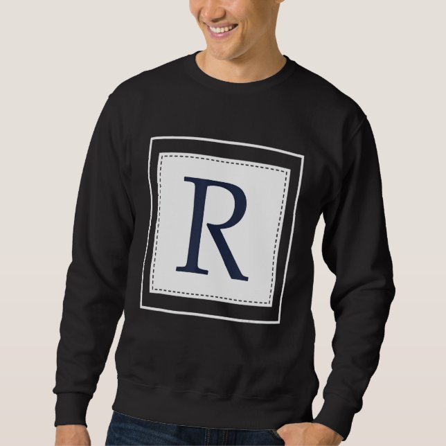 Monogram bokstav R alfabet R initial marinblå Lång Ärmad Tröja (Framsida)