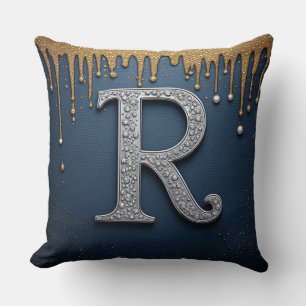 Monogram bokstav R Navy Guld Pärla Initial Design Kudde