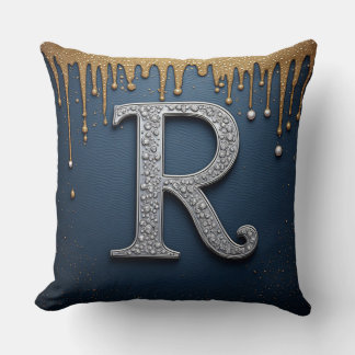 Monogram bokstav R Navy Guld Pärla Initial Design Kudde