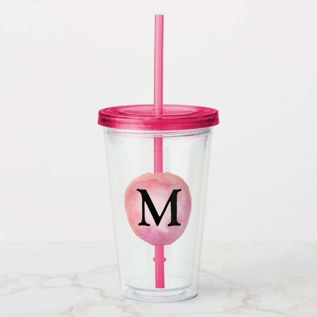 Monogram Bokstav Rosa Akvarell Flicka Take Away Mugg (Framsida)