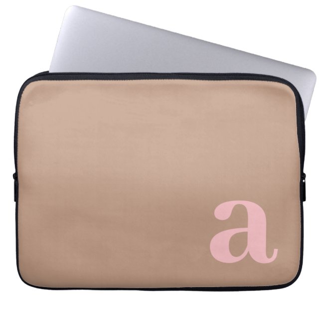Monogram Bokstav Rosa & Brun Minimalistisk Laptop Fodral (Framsidan)