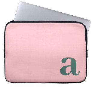 Monogram Bokstav Rosa & Grön Minimalistisk Laptop Fodral