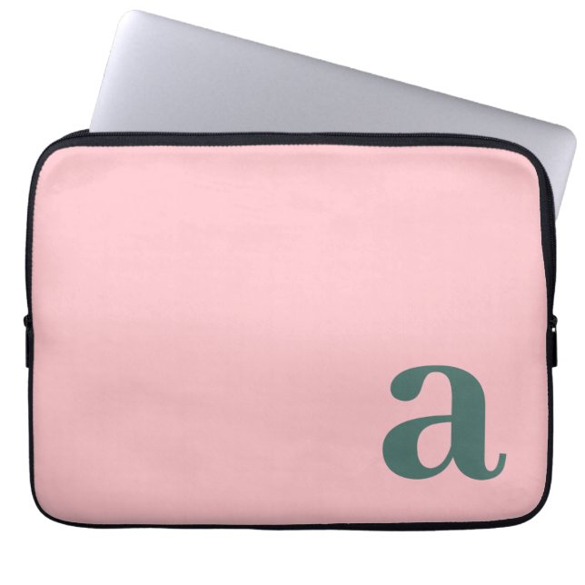 Monogram Bokstav Rosa & Grön Minimalistisk Laptop Fodral (Framsidan)