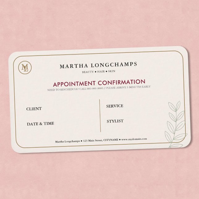 Monogram Bokstav - Rosa Premium Bokningskort Visitkort (Monogram Letter - Pink Premium Appointment Card)