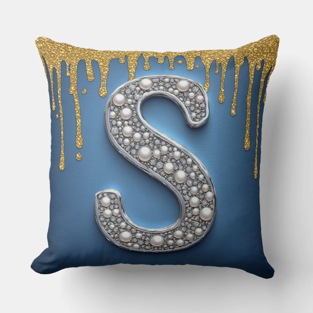 Monogram bokstav S Marin guld droppande färg Kudde (Framsida)