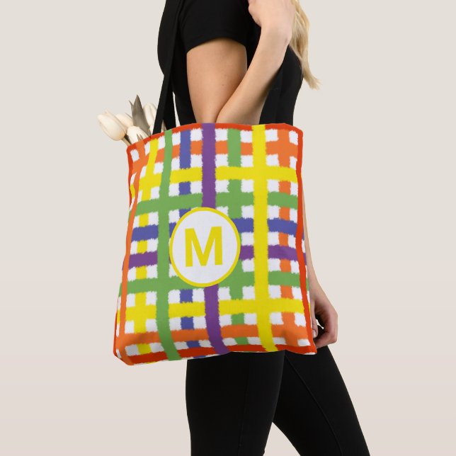 Monogram Bokstav Sommar Strand Nöje Regnbåge Plaid Tygkasse (Närbild)
