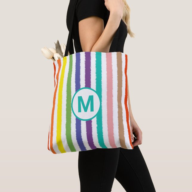 Monogram Bokstav Sommar Strand Nöje Regnbåge Rand Tygkasse (Närbild)