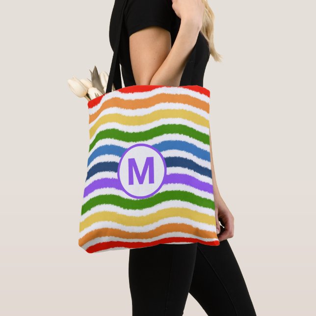 Monogram Bokstav Sommar Strand Nöje Regnbåge Vågor Tygkasse (Närbild)