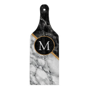 Monogram bokstav svart vit marmor skärbräda