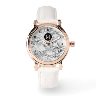 Monogram Bokstav Vit Marmor Stens Ur Armbandsur