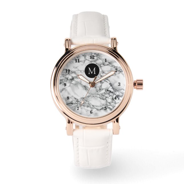 Monogram Bokstav Vit Marmor Stens Ur Armbandsur (Framsida)