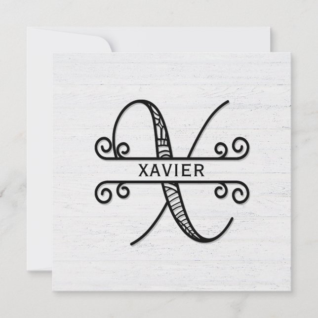Monogram Bokstav X med Efternamn Anteckningskort (Framsida)