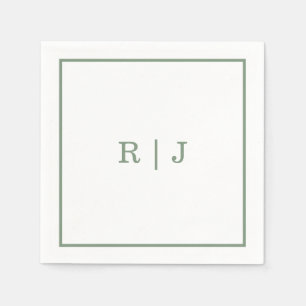 Monogram Bokstäver Sage Grön Elegant Bröllop Pappersservett