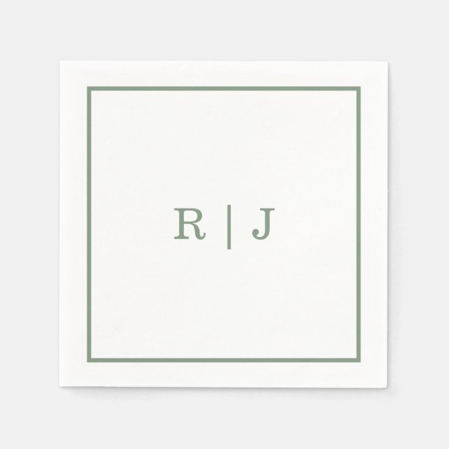 Monogram Bokstäver Sage Grön Elegant Bröllop Pappersservett (Framsidan)