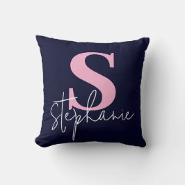 Monogram Bokstavsskrift Navy Rosa Kudd Kudde