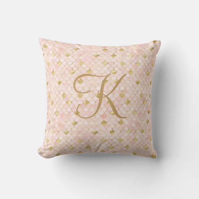 Monogram Bokstavsstil Roséguld Fjäll Glans Kudde (Framsida)