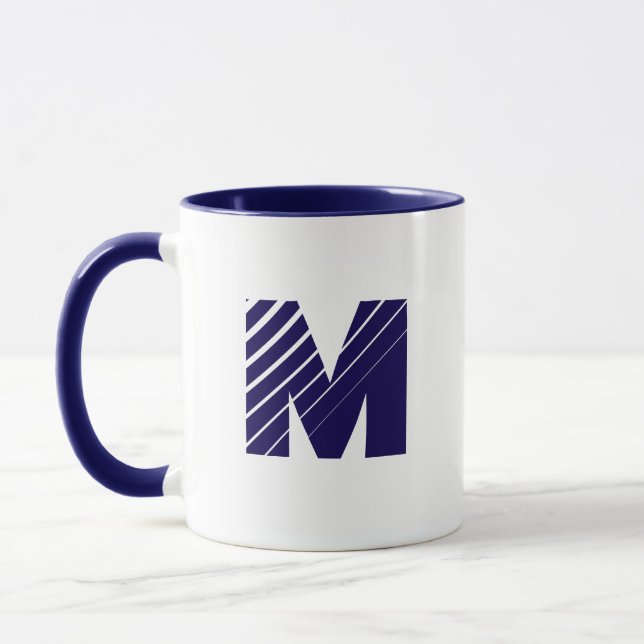Monogram Bold Modern Navy Blue White Mug Mugg (Vänster)