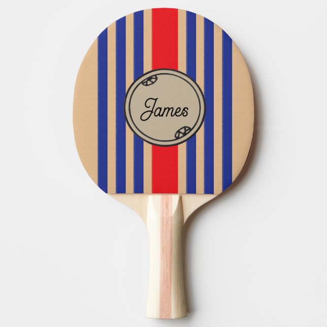 Monogram Border Custom First Name Sporty Stripes Pingisracket (Framsidan)