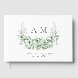 Monogram Botanical Greenery Elegant bröllop Gästböcker