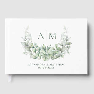 Monogram Botanical Greenery Elegant bröllop Gästböcker