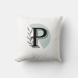  Monogram Botanical Leaf P letter Throw Pillow  Kudde