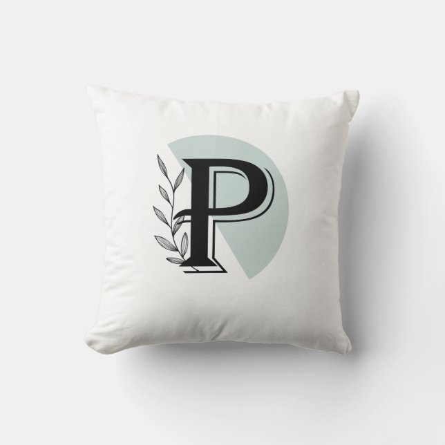  Monogram Botanical Leaf P letter Throw Pillow  Kudde (Framsida)