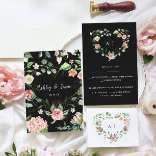 Monogram Botanisk Blommigt Heart-Bröllop OSA Meddelande