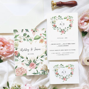 Monogram Botanisk Blommigt Heart-Bröllop OSA Meddelande