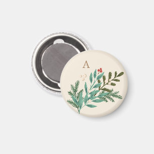 Monogram Botanisk Kräm Klassisk Jul Holiday Magnet