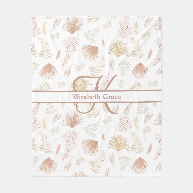 Monogram Botanisk Roséguld Neutral Terrakotta  Fleecefilt (Framsidan)