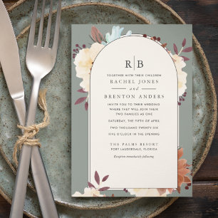 Monogram botaniska Blommigten Blended Family Bröll Inbjudningar